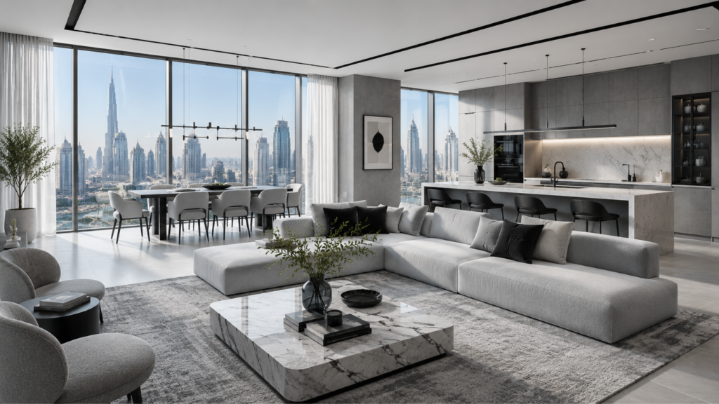 Luxury modern apartment interior designed by an interior design company in Dubai